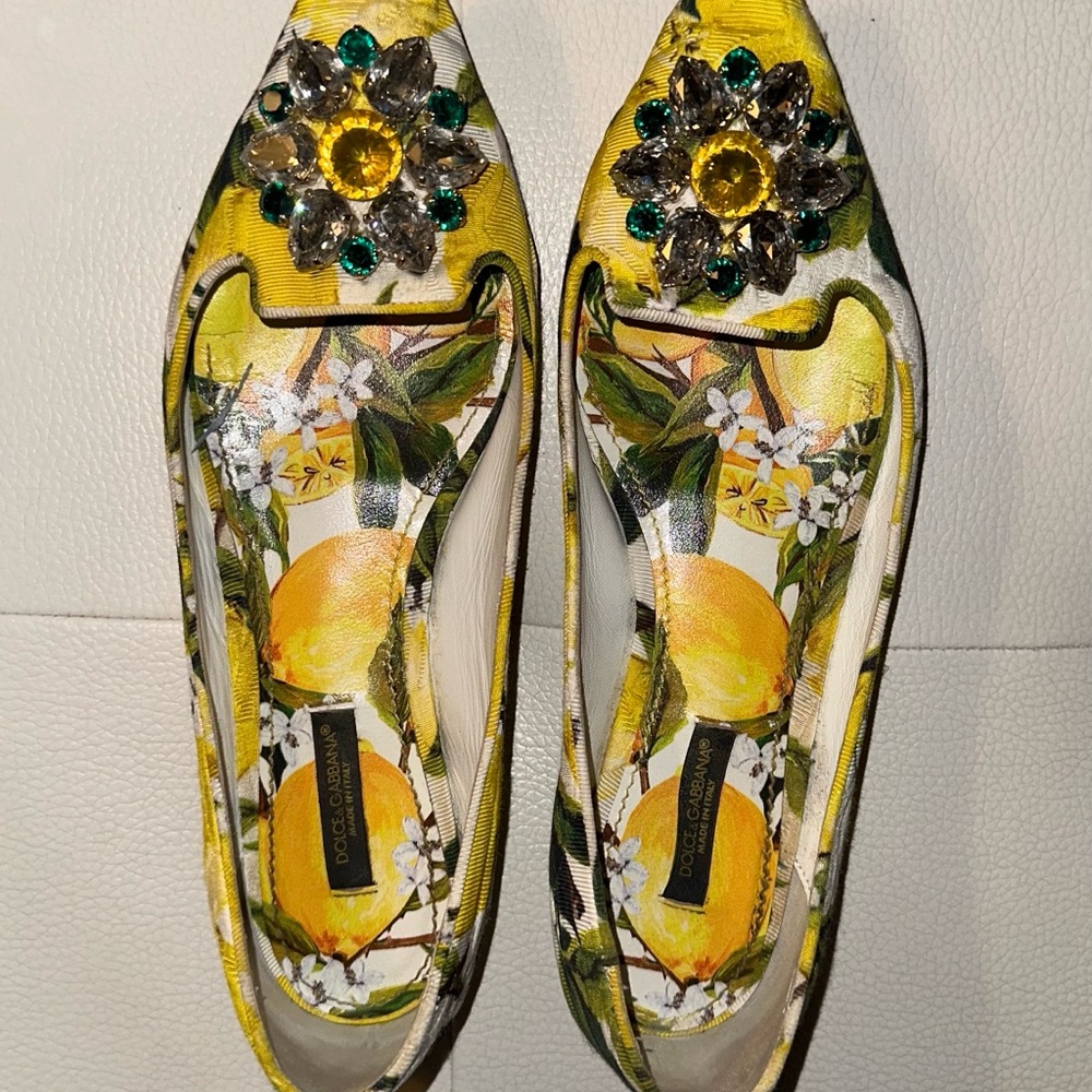 Dolce & Gabbana Yellow Floral Embellished Flats